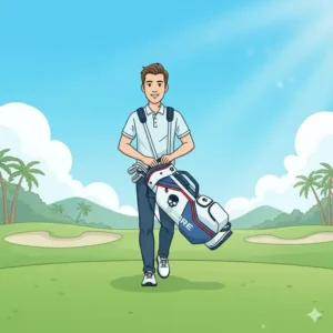 A golfer effortlessly carrying a lightweight G/FORE stand bag across the fairway, using the gfore golf bags.