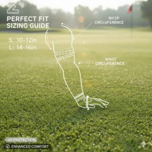Diagram showing how to measure the bicep and wrist for the correct golf sleeves size, ensuring a comfortable fit.