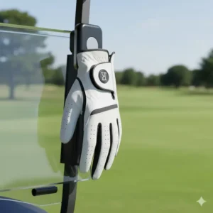 Magnetic golf glove holder for easy attachment to a cart or metal surface during a round.