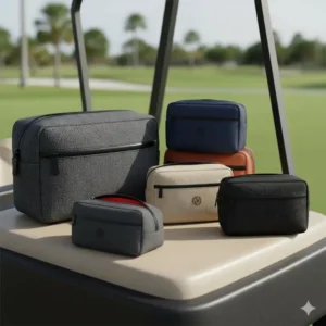A collection of different colors and sizes of the premium golf valuables pouch.