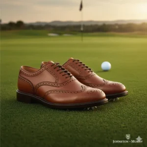 Vintage-inspired classic leather brogue design for a sophisticated look: johnston and murphy golf shoes. 