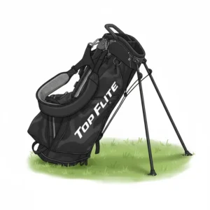 Black top flite golf bag with a comfortable padded dual shoulder strap for carrying ease.