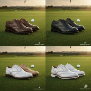 Array of available color options for the popular and versatile johnston and murphy golf shoes collection. 