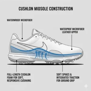 Cross-section image of the Cushlon midsole, detailing the comfort of the scottie scheffler golf shoes. 