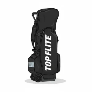 Heavy-duty black wheeled top flite golf bag travel cover protecting a full set of clubs.