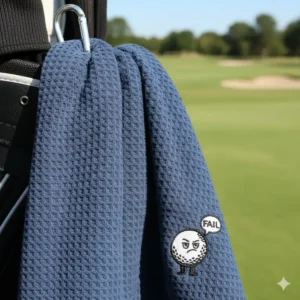 Texture close-up of a waffle-weave material for a durable and absorbent funny golf towel. 