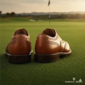 Reinforced heel cup offering essential support and stability in a quality pair of johnston and murphy golf shoes.