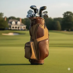 A full set of golf clubs neatly stored inside the premium shapland golf bags.