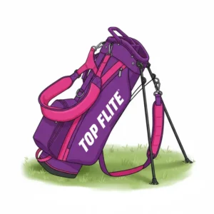 Purple and pink top flite golf bag from the Women's Aura collection, a stylish stand model.