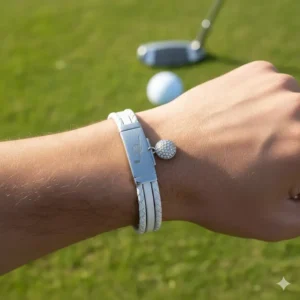 Elegant women's golf bracelet design featuring a subtle golf-themed charm.