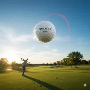 A spectacular shot of a pinnacle rush golf balls soaring high against a blue sky, illustrating extraordinary distance.