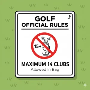 Illustration of the official rules stating the maximum number of clubs you can carry in a golf bag is 14, indicating how many clubs are in a set of golf clubs.