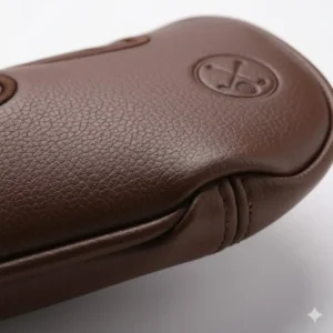 Close-up texture detail of the durable synthetic leather used on the 3 wood golf headcover for maximum protection.