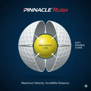 Diagram of the dual-layer construction of pinnacle rush golf balls, highlighting the high-energy core for maximum velocity.