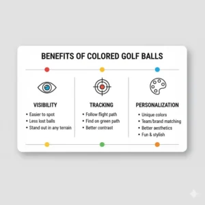 Infographic chart showing the benefits and advantages of using colored golf balls for visibility and tracking.