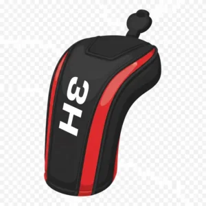 Close-up of a durable, numbered neoprene hybrid golf head cover in black and red.