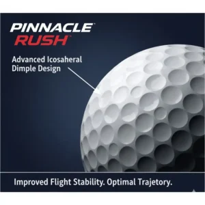 Detailed macro view of the advanced icosahedral dimple pattern on pinnacle rush golf balls for consistent flight.