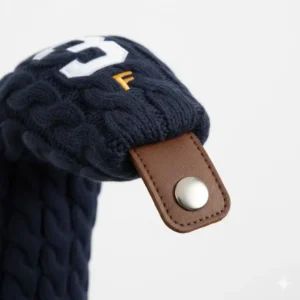 A view of the interchangeable tag clearly indicating the number 3 on the 3 wood golf headcover.