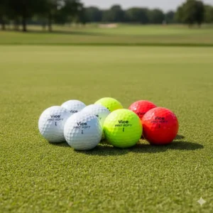 A collection of Vice Pro Soft golf balls in various available colors, such as white, neon lime, and red, catering to different player preferences.