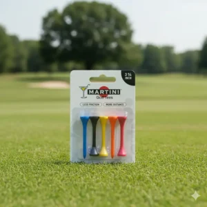 Retail packaging for a set of several martini tees for golf, often sold in the popular 3 1/4 inch size.