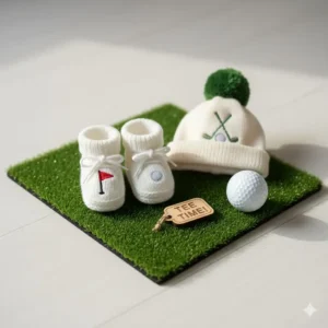 Detail shot of accessories for the infant golf outfit set baby golf outfit newborn golf outfit.
