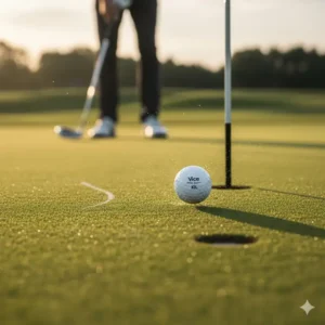 A Vice Pro Soft golf ball checking up on the green after a wedge shot, illustrating the high spin performance and excellent control in the short game.