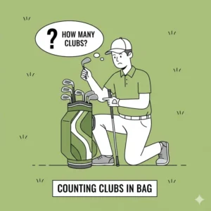 A golfer checking how many clubs are in a set of golf clubs inside their bag before starting a round.
