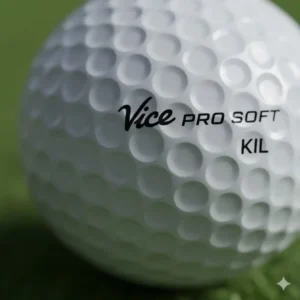 Detailed shot of the Vice Pro Soft golf ball's modern 318 dimple pattern, engineered for stable ball flight and increased ball speed.
