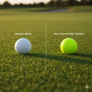 Side-by-side comparison illustrating a standard white ball next to a neon colored golf balls for contrast.
