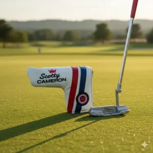 A premium, custom-fit putter headcover specifically designed to protect high-end putters, like those from Scotty Cameron.