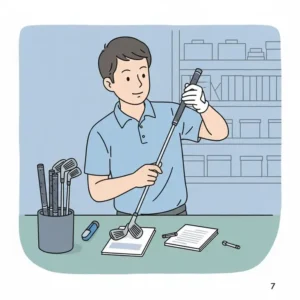 A golf technician professionally installing a new grip on a golf club shaft, demonstrating the added labor cost of regripping services and how much does it cost to regrip golf clubs.