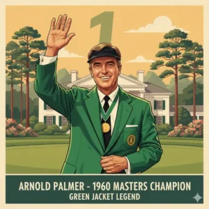 Iconic illustration of arnold palmer golf wearing the green jacket after winning the Masters tournament.