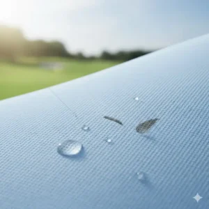 Close-up texture of the advanced women's golf polo fabric demonstrating its moisture-wicking and quick-dry technology.