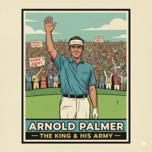 Stylized illustration of "The King" arnold palmer golf acknowledging his massive fan base, known as Arnie's Army.
