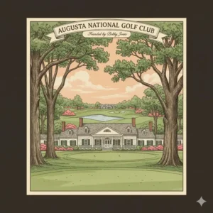The iconic view of the clubhouse and course at Augusta National, a club co-founded by Bobby Jones golf professional.