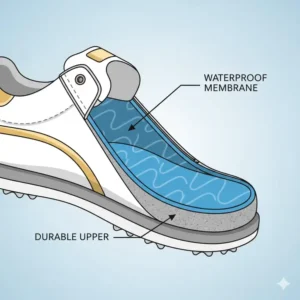 Diagram showing the waterproof membrane layers used in popular womens golf shoes for wet weather.
