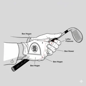 Close-up shot demonstrating the proper ben hogan golf grip, as taught and used by the master.