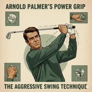 Close-up diagram illustrating arnold palmer golf unique, aggressive grip and follow-through technique.