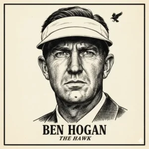 Intense portrait photo of Ben Hogan, nicknamed "The Hawk," known for his focus on the ben hogan golf course.