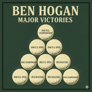 Graphic listing Ben Hogan's nine major championship titles in professional ben hogan golf.