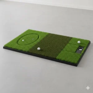 A durable multi-surface hitting mat, an essential piece of golf practice equipment for home training.