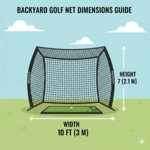 A detailed diagram displaying the height and width dimensions of the best golf practice net backyard.