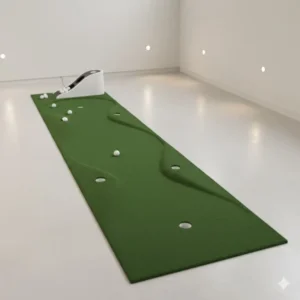 An indoor putting green with auto-return, one of the most popular home golf training accessories.