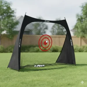 A high-impact nylon net designed for safety as part of your golf practice equipment for home.