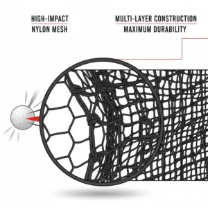 Close-up of high-impact nylon material used in a golf practice net for home.