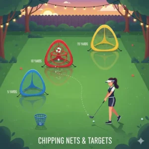 Pop-up chipping target nets for accuracy drills, categorized as versatile backyard golf practice accessories