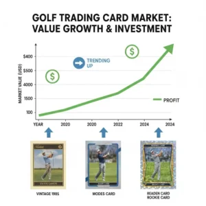 A financial growth chart showing the increasing market price and investment value of trading cards golf.