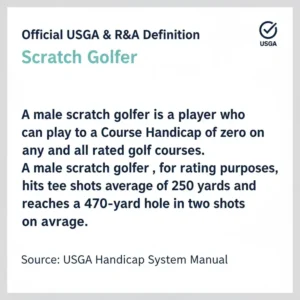 A clean text graphic displaying the official USGA criteria for what is a scratch golfer.