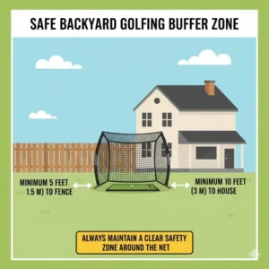 A safety chart showing the ideal clearance distance needed for the best golf practice net backyard.