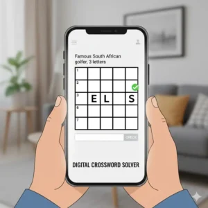 A digital crossword interface on a smartphone with the golfer ernie crossword clue displayed.